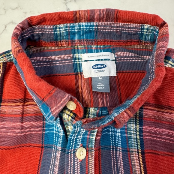 Old Navy Burnt Orange & Teal Plaid Flannel Shirt Size Medium - Picture 3 of 6